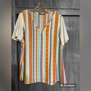NWOT Bloom Chic V-neck short bell sleeve stripes  14-16